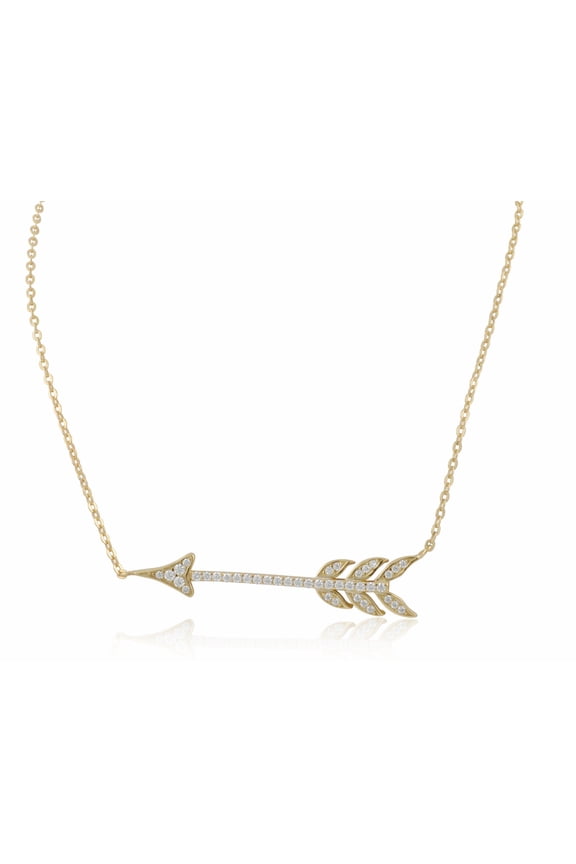 Yellow Plated Sterling Silver Cz Sideways Arrow Necklace For Women and Teens