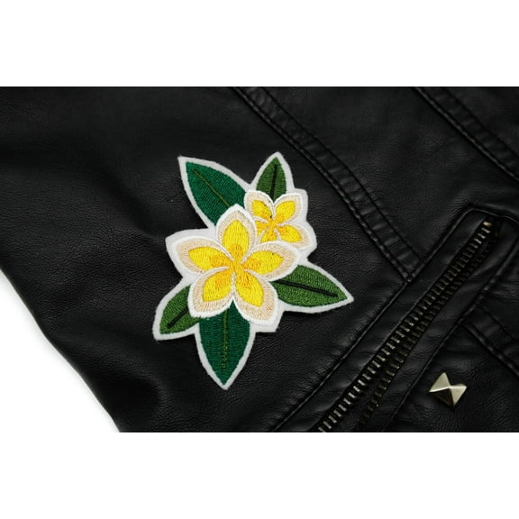 Yellow Plumeria Embroidered Iron On Patch