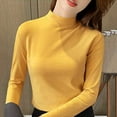 thumbnail image 1 of Yellow Plus Size Tops Women Slim Casual Solid Long Sleeve Mock Turtleneck Blouse Tops Slim Fit Stretchy Layer Tee Shirts for Women, 1 of 4