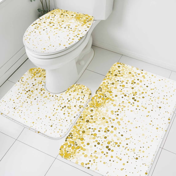 Yellow Polka Dot Bathroom Rugs Set Watercolor Yellow Gradient Non Slip Absorbent Soft Bath Mats 3 Piece Set with Bathroom Rug, U-Shaped Floor Mat, Toilet Seat Cover Large Size