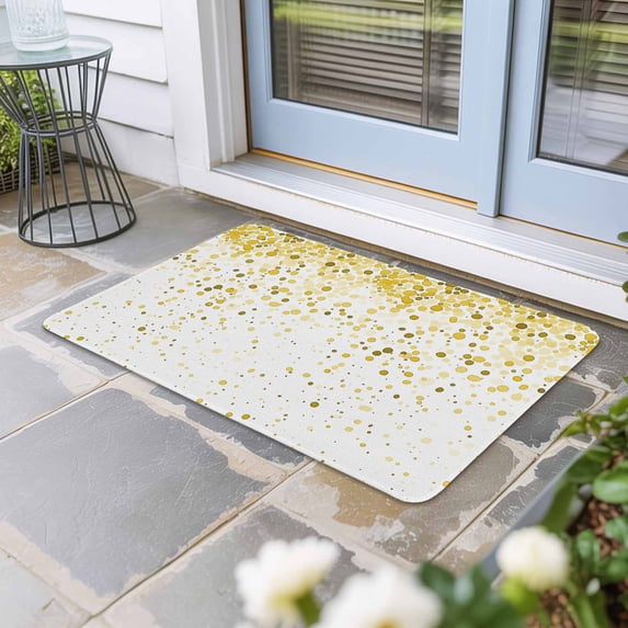 Yellow Polka Dot Door Mat Indoor Outdoor, Ombre Abstract White Monochrome Non Slip Welcome Mat with Rubber Backing, Absorbent Fabric Front Door Mats Entryway Rug for Home Patio Entrance 16"x24"