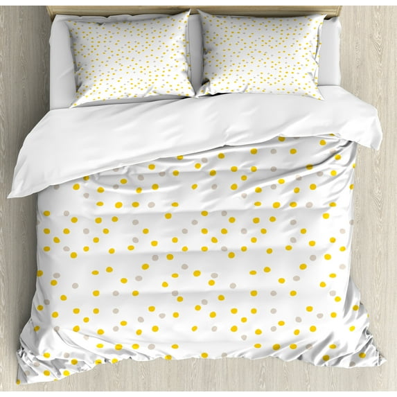 Ambesonne Yellow Polka Dot Duvet Cover Set, Random Mini Spots, Calking, Earth Yellow Pale Tan