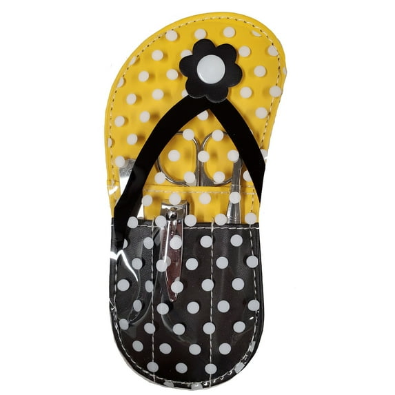 Yellow Polka Dot Flip Flop Design Manicure Set New