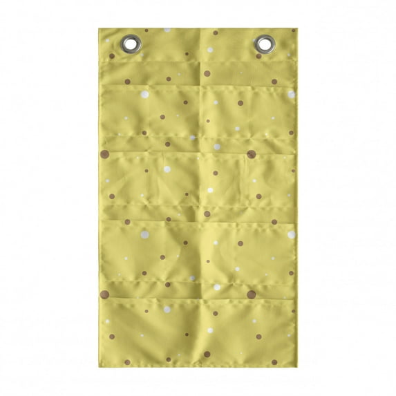Yellow Polka Dot Hanging Pocket Organizer, Layout of Big and Small Spots in Vivid Shades, Printed Polyester Storage Bag with Pockets, 21" x 31", Pastel Yellow Pale Brown