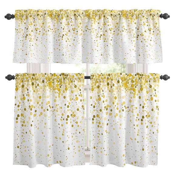 Yellow Polka Dot Kitchen Curtains Sets for Windows 36 Inch Length, Ombre Abstract White Monochrome Rod Pocket Window Treatments Tier Curtains and Valances Set for Bedroom/Bathroom