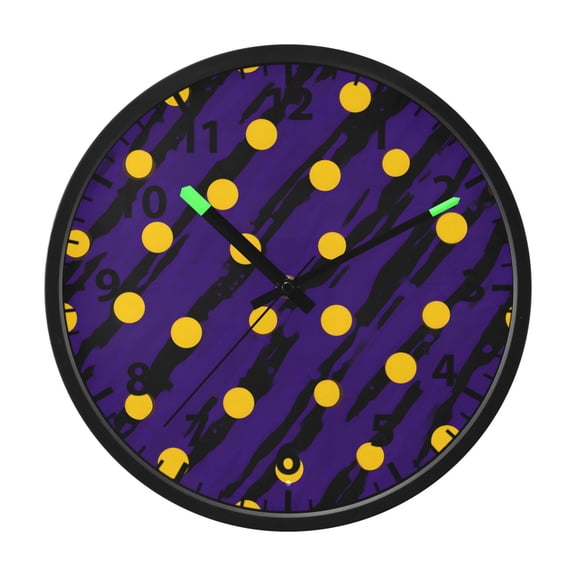 Yellow Polka Dot Pattern Wall Clock 12 Inch Voice Activated Night Light Silent Non Ticking