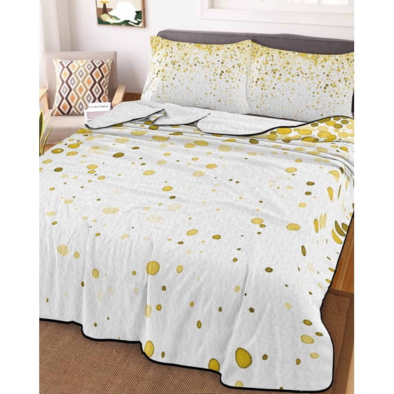 Yellow Polka Dot Queen Size Down Alternative Comforter, Lightweight Comforter Quilt Bedding Set with Pillow Shams Ombre Abstract White Monochrome All Seasons Bed Comforter Duvet Insert 90"x96"