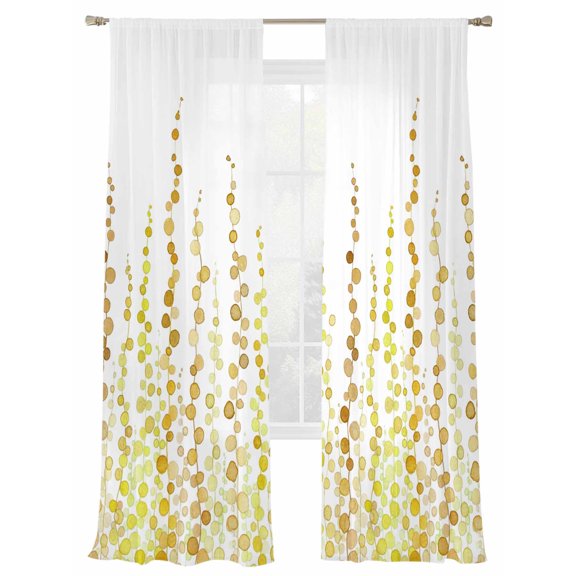 Yellow Polka Dot Sheer Curtains 2 Panels Set Retro Abstract Art Watercolor Yellow Sheer Window Curtains Light Filtering Rod Pocket Voile Drapes for Bedroom Living Room 52"X108"