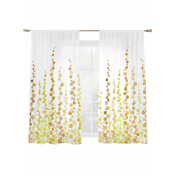 Yellow Polka Dot Sheer Curtains 2 Panels Set Retro Abstract Art Watercolor Yellow Sheer Window Curtains Light Filtering Rod Pocket Voile Drapes for Bedroom Living Room 52"X72"