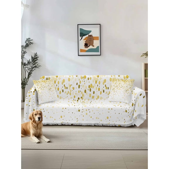 Yellow Polka Dot Sofa Covers for 2-3 Cushion Couch L-Shaped Sectional, Ombre Abstract White Monochrome Washable Sofa Covers Slipcover for Living Room Furniture, Couch Cover Blanket 71"x134"