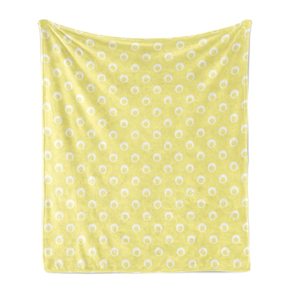 Yellow Polka Dot Soft Flannel Fleece Throw Blanket, Energetic Pattern of Round Motifs Simple and Design, Cozy Plush for Indoor and Outdoor Use, 70" x 90", Pastel Yellow and White, by Ambesonne