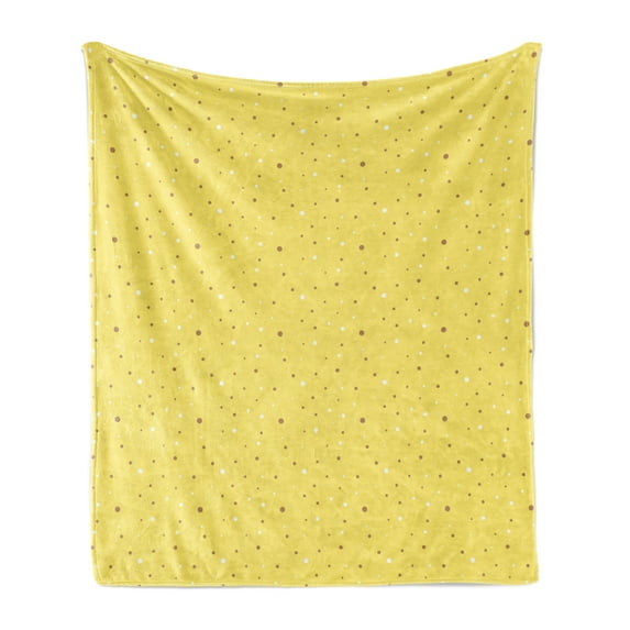 Yellow Polka Dot Soft Flannel Fleece Throw Blanket, Layout of Big and Small Spots in Vivid Shades, Cozy Plush for Indoor and Outdoor Use, 70" x 90", Pastel Yellow Pale Brown, by Ambesonne