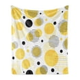 thumbnail image 1 of Yellow Polka Dot Soft Flannel Fleece Throw Blanket, Pattern of Stripes Circular Shapes and Mini Spots, Cozy Plush for Indoor and Outdoor Use, 60" x 80", Mustard Charcoal Grey, by Ambesonne, 1 of 5