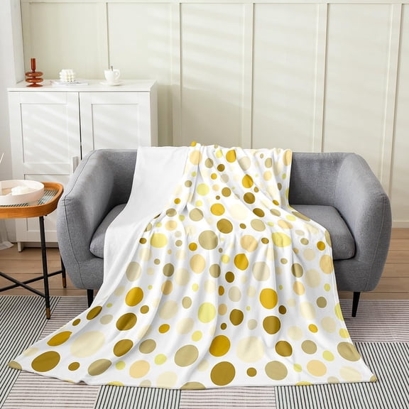 Yellow Polka Dot Soft Fluffy Throw Blanket for Couch and Bed