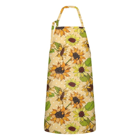 Yellow Polka Dot Sunflower Pattern Apron-Garden Aprons for Women with Pockets-Cotton Linen Waterproof Kitchen Cooking Gardening Aprons Adjustable for Kitchen,Cooking,BBQ and Salon 33x27 Inch