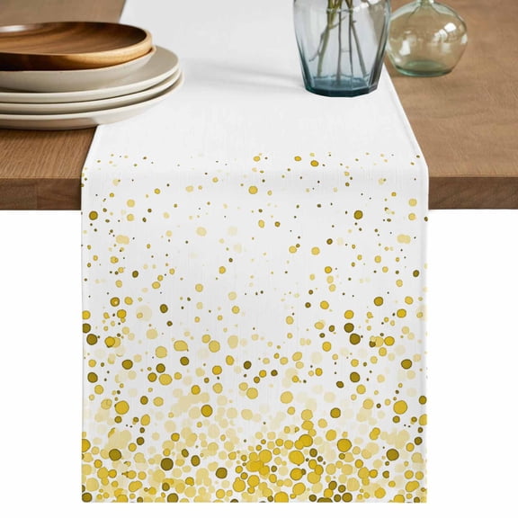 Yellow Polka Dot Table Runner, Watercolor Yellow Gradient Cotton Linen Kitchen Table Decoration Washable Dining Tabletop Runners for Home Party Decor 13x36 Inches