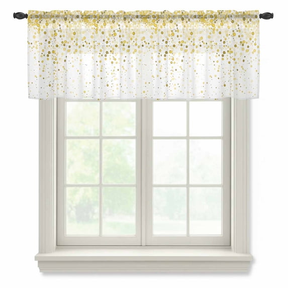 Yellow Polka Dot Valance Curtains for Kitchen/Living Room/Bathroom/Bedroom Window, Rod Pocket Small Topper Half Short Window Curtains Voile Sheer Scarf, Ombre Abstract White Monochrome 60"x18"