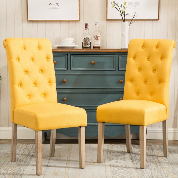 Yellow Polyester Upholstery / Upgrade Dining Experience with 2 Chairs