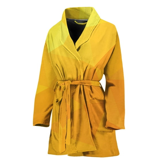 Yellow Polygonal Geometric Women Bathrobe One Size Univeral Fits Fashion Lightweight Plush Fleece Long Robe For Women