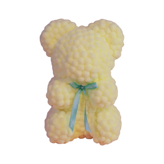 Yellow Pompom Bear Plush Toy Stuffed Animal Soft Fluffy Doll Home Decor Table Ornament Valentine Day Gift Cute Decorative Accent