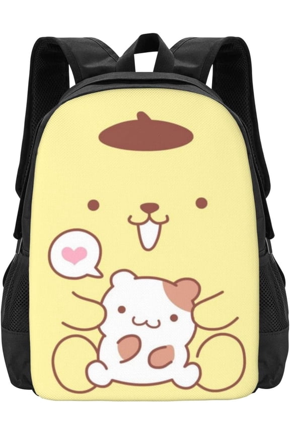 Yellow Pompom Purin Backpack Cartoon Laptop Backpack Daypack Unisex Travel Backpack