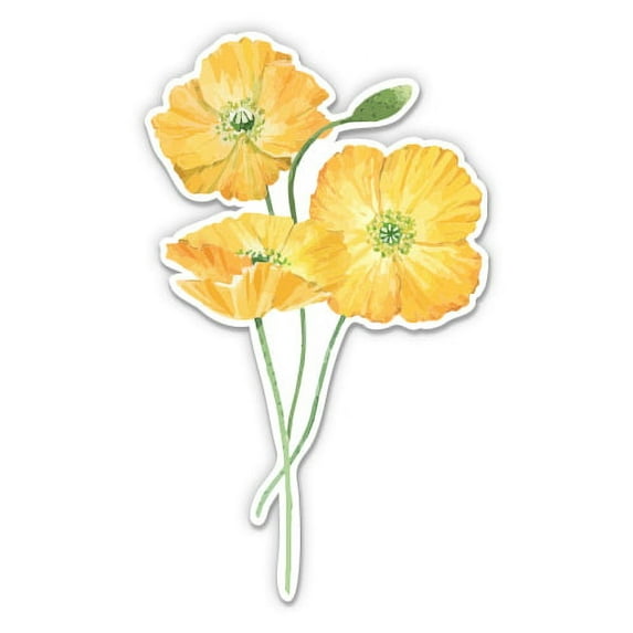 Yellow Poppies California - 5" Vinyl Sticker - For Car Laptop I-Pad - Waterproof Decal