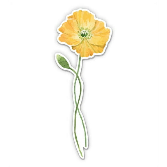Yellow Poppy Pretty Watercolor - 12" Vinyl Sticker Waterproof Decal