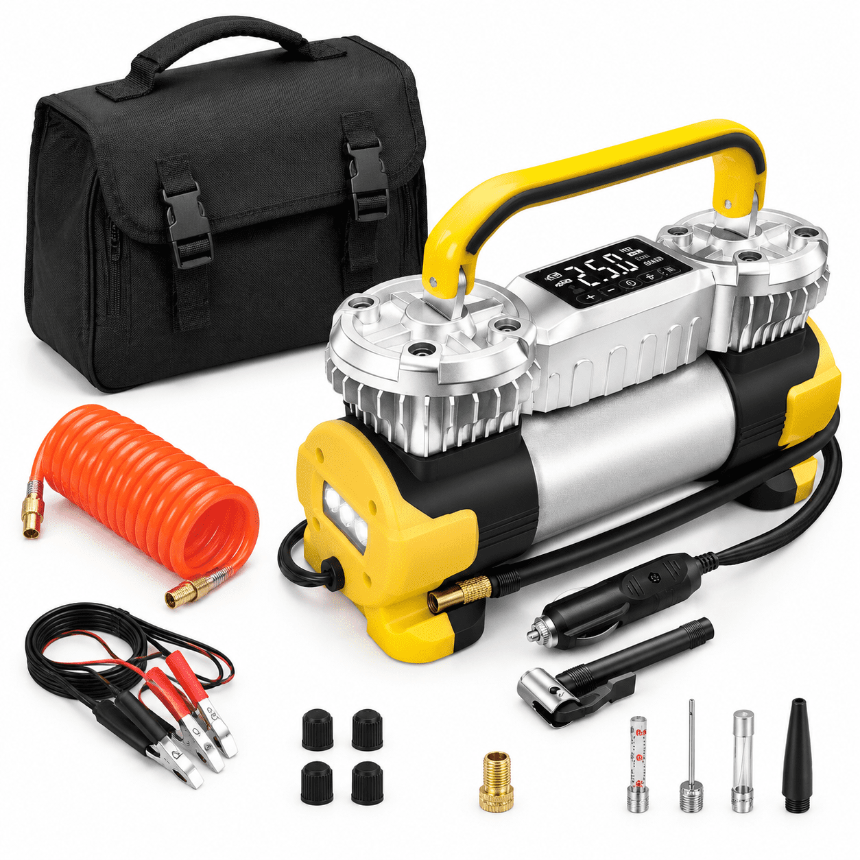 Yellow Portable Digital Tire Inflator, Heavy Duty Metal 12V Air ...