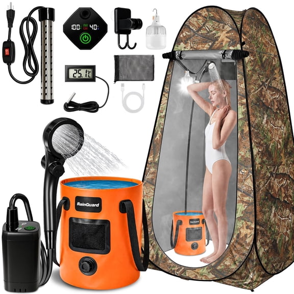 Portable Shower for Camping, 6000mAh Rechargeable Camp Shower Pump with Large Capacity Foldable Bucket, Filtered Shower Head, Outdoor Camping Shower Kit for Travel, Pet Bath, Car Washing