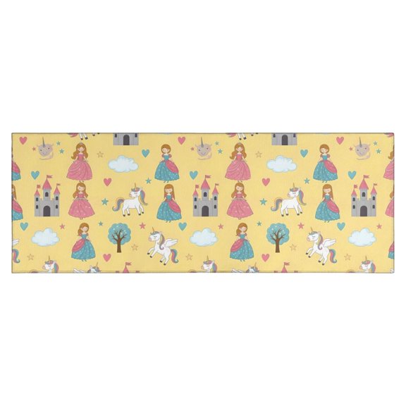 Yellow Princess Castle Unicorn Pattern Kitchen Rug Mat,Kitchen Runner Rugs Non Skid Washable,Decorative Kitchen Floor Mats for Kitchen,Sink,Laundry,17"X47"