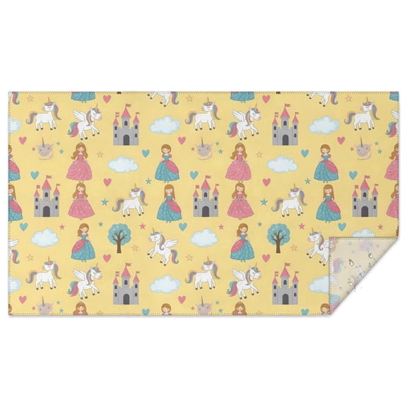Yellow Princess Castle Unicorn Pattern Rectangle Tablecloth 60"x102",Waterproof Polyester Rectangle Table Cloth, Wipeable Spillproof Polyester Tablecloth for Dining, Camping, Indoor and Outdoor