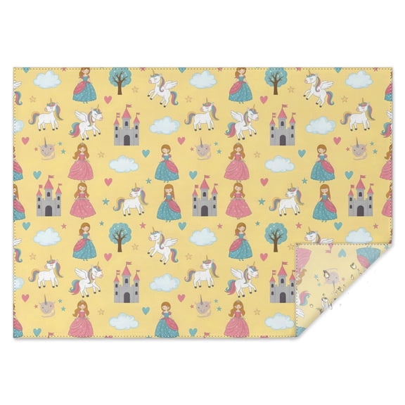 Yellow Princess Castle Unicorn Pattern Rectangle Tablecloth 60"x84",Waterproof Polyester Rectangle Table Cloth, Wipeable Spillproof Polyester Tablecloth for Dining, Camping, Indoor and Outdoor