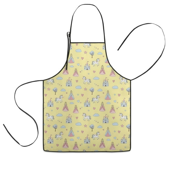 Yellow Princess Unicorn Pattern Kids Aprons for Girls and Boys,Adjustable Neck Strap Toddler Aprons for Kids Cooking Baking