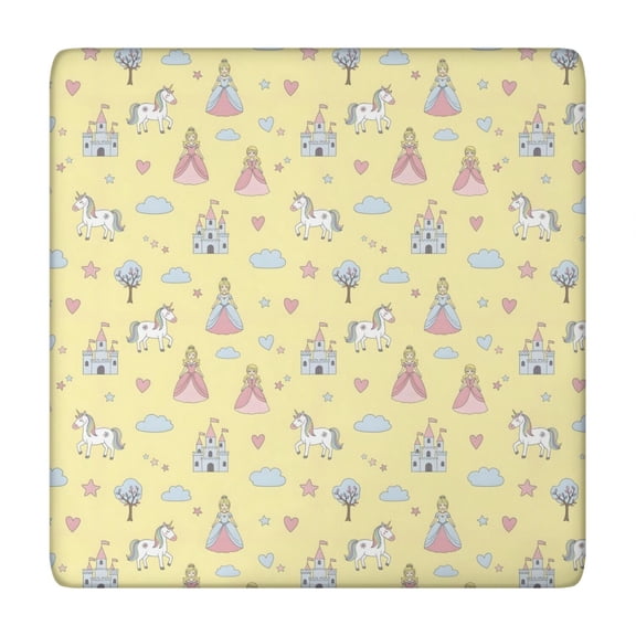 Yellow Princess Unicorn Pattern Square Fitted Tablecloth with Elastic Edge,Square Table Cover,Washable Elastic Table Cover for Home Kitchen Party Decor 34"x34"