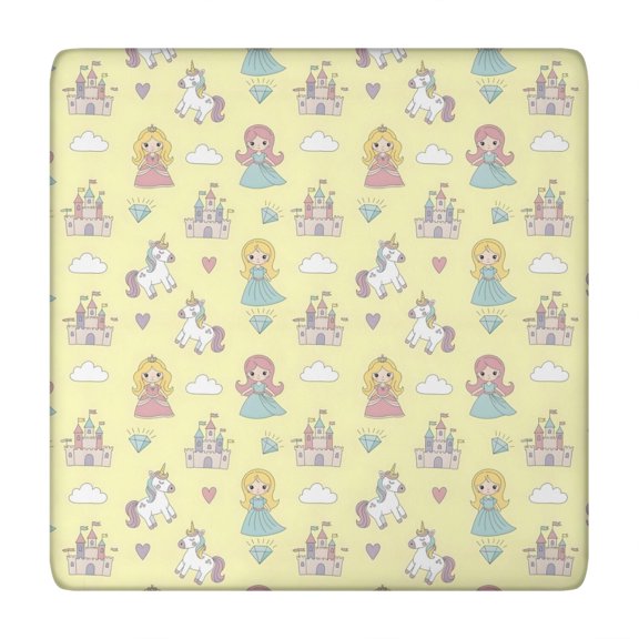 Yellow Princess Unicorn Pattern Square Fitted Tablecloth with Elastic Edge,Square Table Cover,Washable Elastic Table Cover for Home Kitchen Party Decor 34"x34"