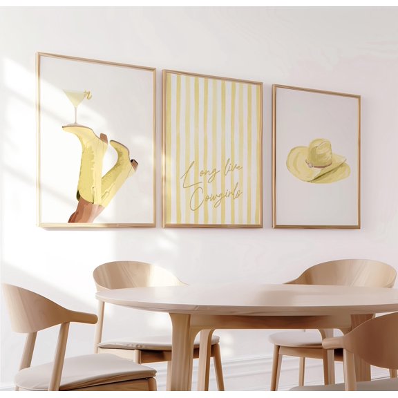 Yellow Print Lemontini Gallery Cowgirl Print Western Print Lemon Martini Print Set 3 Unframed Paper Print 20x30