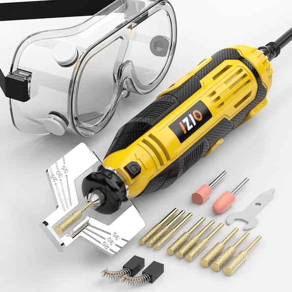 Yellow Professional Electric Chainsaw Sharpener Kit with 9 Grinding Heads & Precision Guide Plate High-Speed 8000-32000 RPM for All Chains (0.325 to 3/8 Pitch)