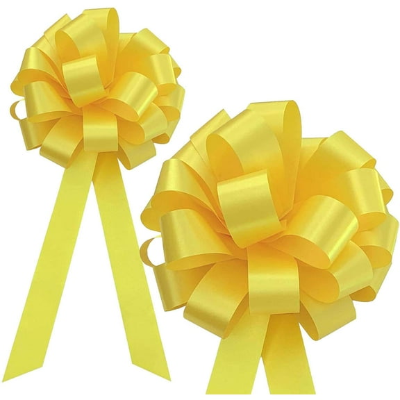 Yellow Pull Bows with Tails - 8" Wide, Set of 6, Support Our Troops Ribbon, Summer, Christmas