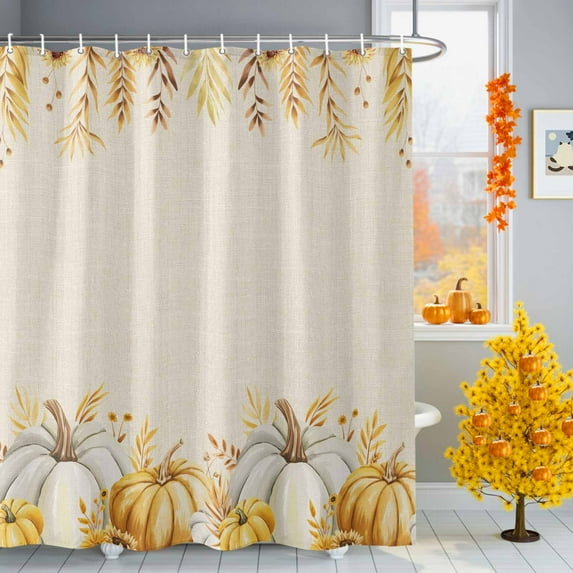 Yellow Pumpkin Leaf Shower Curtains for Bathroom, Fall Harvest Waterproof Fabric Shower Curtain for Bathroom Bathtub Decoration, Machine Washable, 36"x72"