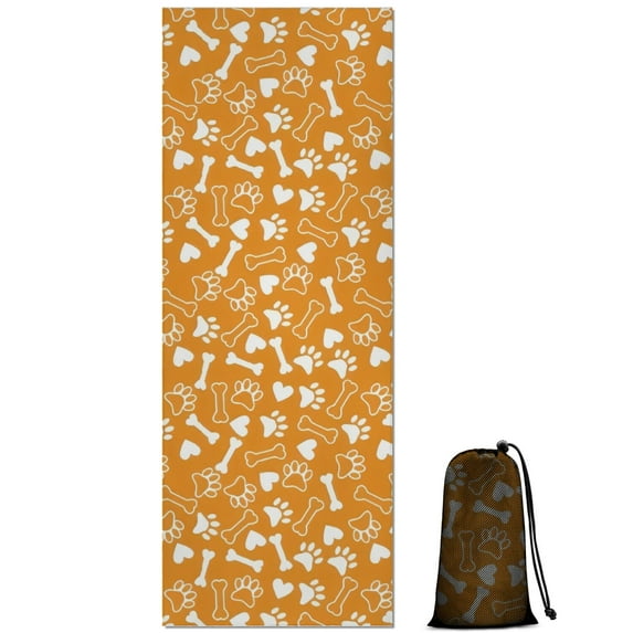 Yellow Puppy Dog Food Footprints Hot Yoga Mat Towel Non Slip for Hot Yoga - Quick-Drying Yoga Mat Cover with 4 Corner Pockets with Travel Bag - Hot Yoga Towel Non Slip 74"x26"