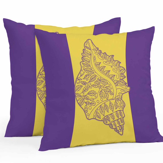Yellow Purple Conch Throw Pillow Covers 18x18 Inch Set of 2, Summer Beach Coastal Modern Art Waterproof Outdoor Pillow Covers, Decorative Cushion Pillowcases for Couch, Sofa, Bed, Garden, Patio