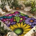 thumbnail image 1 of Yellow Purple Flowers Outdoor Rug for Patio/Deck/Porch, Non-Slip Large Area Rug 6 x 9 Ft, Watercolor Blooming Floral Leaves Retro Indoor Outdoor Rugs Washable Area Rugs, Camping Rug Carpet Runner, 1 of 8