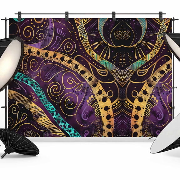 Yellow Purple Green Backdrop for Photoshoot, Photography Photo Studio Background Wall Backdrop, Geometric Modern Abstract Back Drop Banner Panel for Portraits Wedding Party Live Streaming Decor 8x6Ft