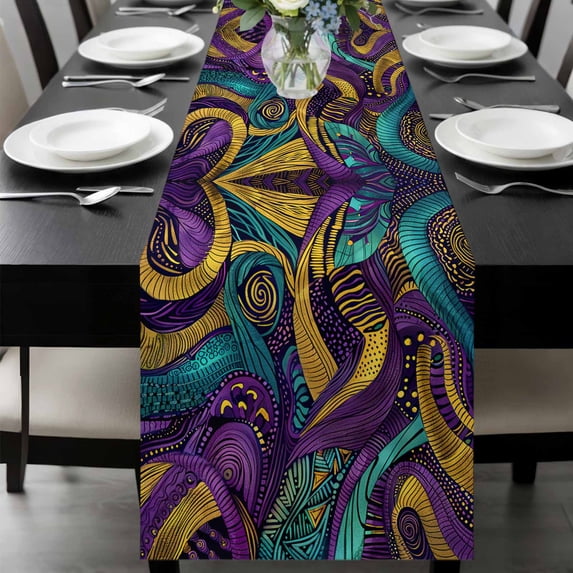 Yellow Purple Green Table Runner 60 Inches Long, Modern Abstract Art Geometric Kitchen Coffee Dining Table Decoration for Home Party Birthday Wedding Home Decor 13x60 Inches
