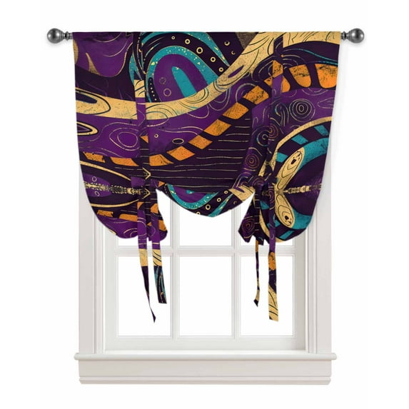 Yellow Purple Green Tie Up Curtains for Window, Modern Geometric Abstract Thermal Insulted Balloon Shade Adjustable Rod Pocket Curtains Valance Panels for Kitchen Bathroom Café 42 x 45