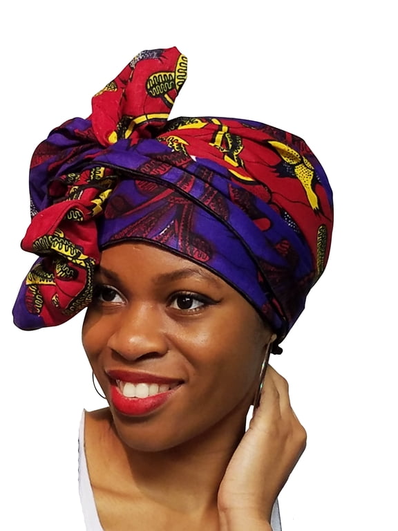 Yellow, Purple, Red African Print Ankara Head wrap One Size