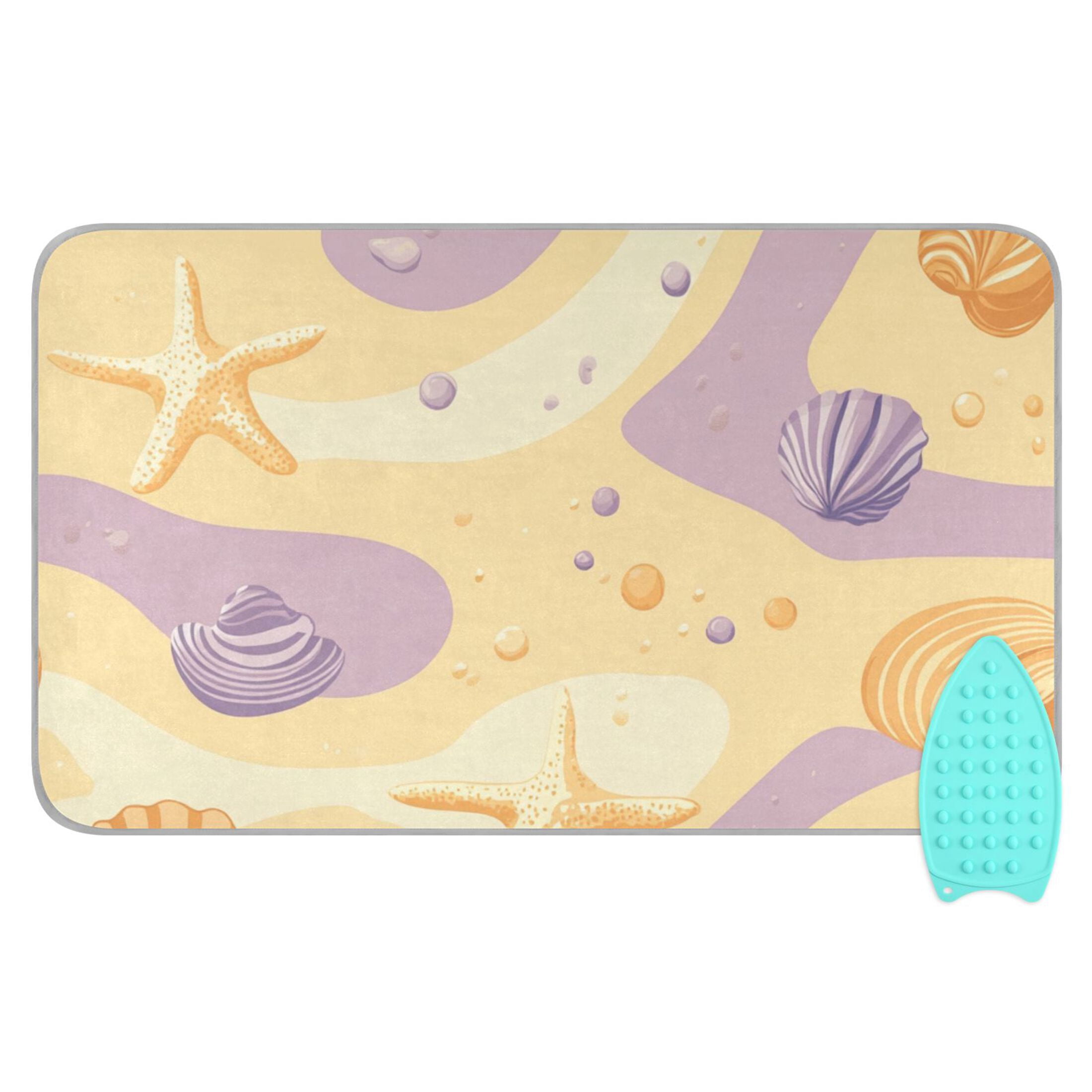 Yellow Purple Starfishes Shells Dots Ironing Mat Blanket Portable Travel Ironing Pad Heat Resistant Pad 47.2" x 27.6”