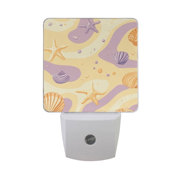 Yellow Purple Starfishes Shells Dots LED Night Light with Smart Sensor Plug Into Wall Dusk to Dawn 2 packs