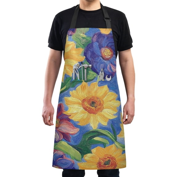 Yellow Purple Sunflower Chef Kitchen Apron with Pockets for Women Waterproof Aprons for Cooking Baking