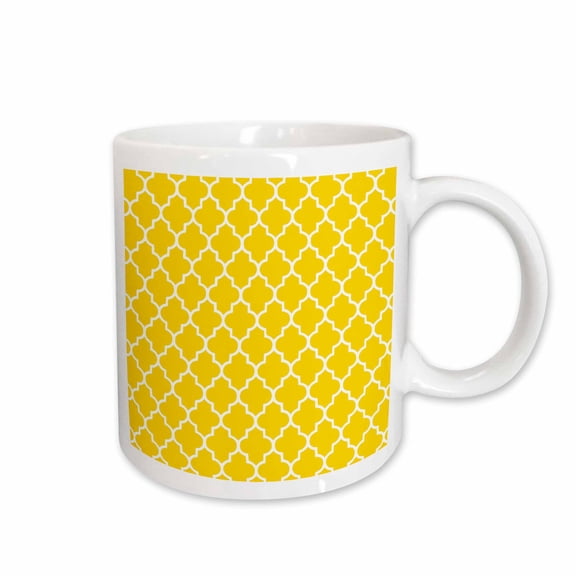 3drose, Yellow Quatrefoil Pattern - Contemporary Moroccan Tiles - Modern White Geometric Clover Lattice, 11oz Mug